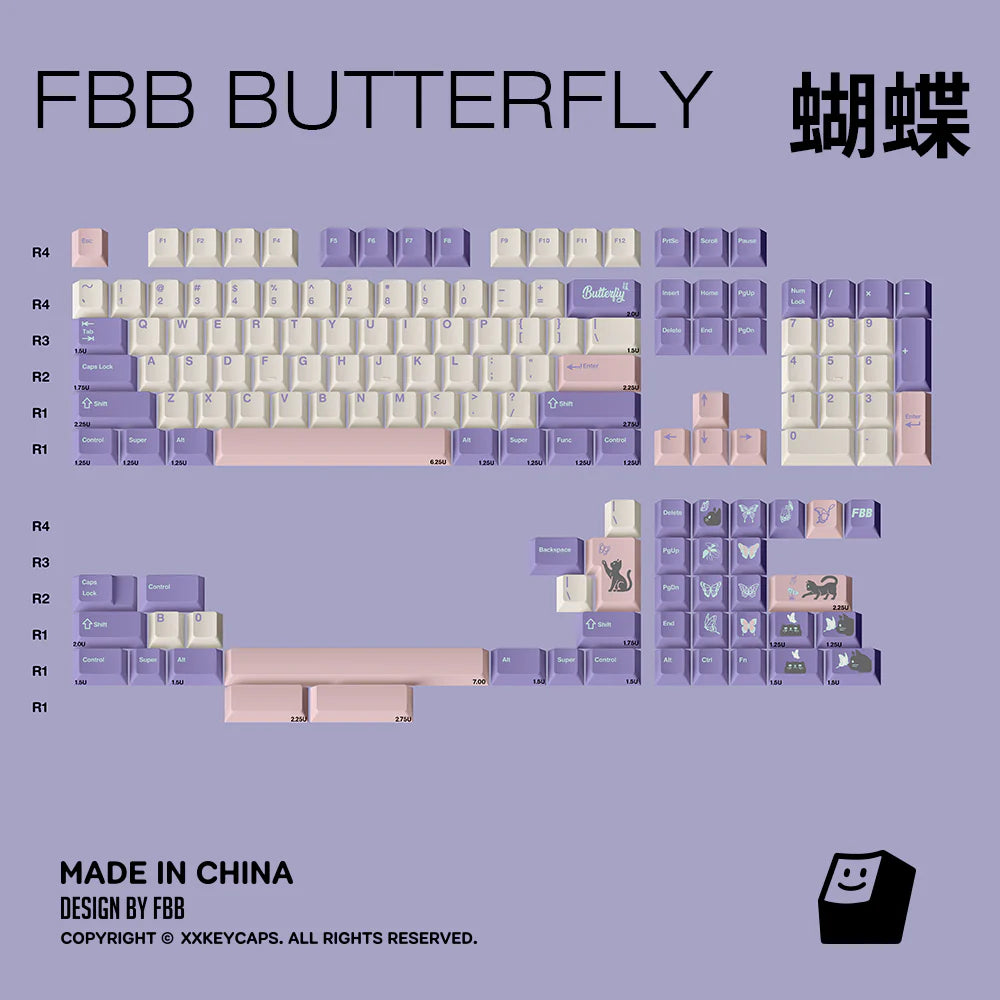 FBB Butterfly Keycaps – Cherry Profile PBT Dye-Sub 145-Key Set – beaverkeys