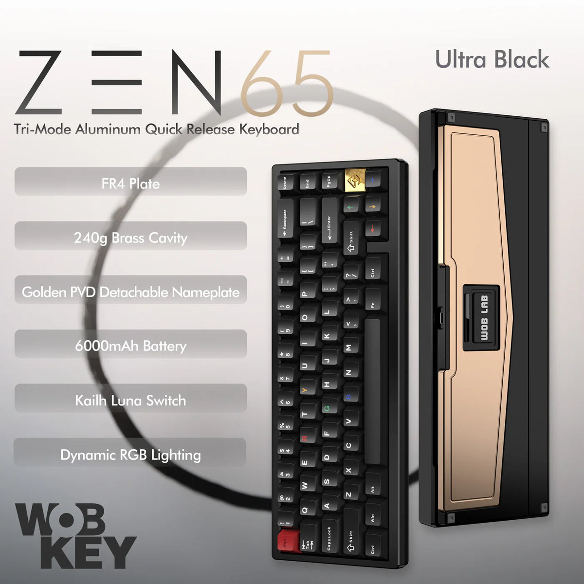 キーボード WOBKEY ZEN 65 Ultra WOBKEY Zen 65 Ultra Mechanical Keyboard – Black, Red & White Gold