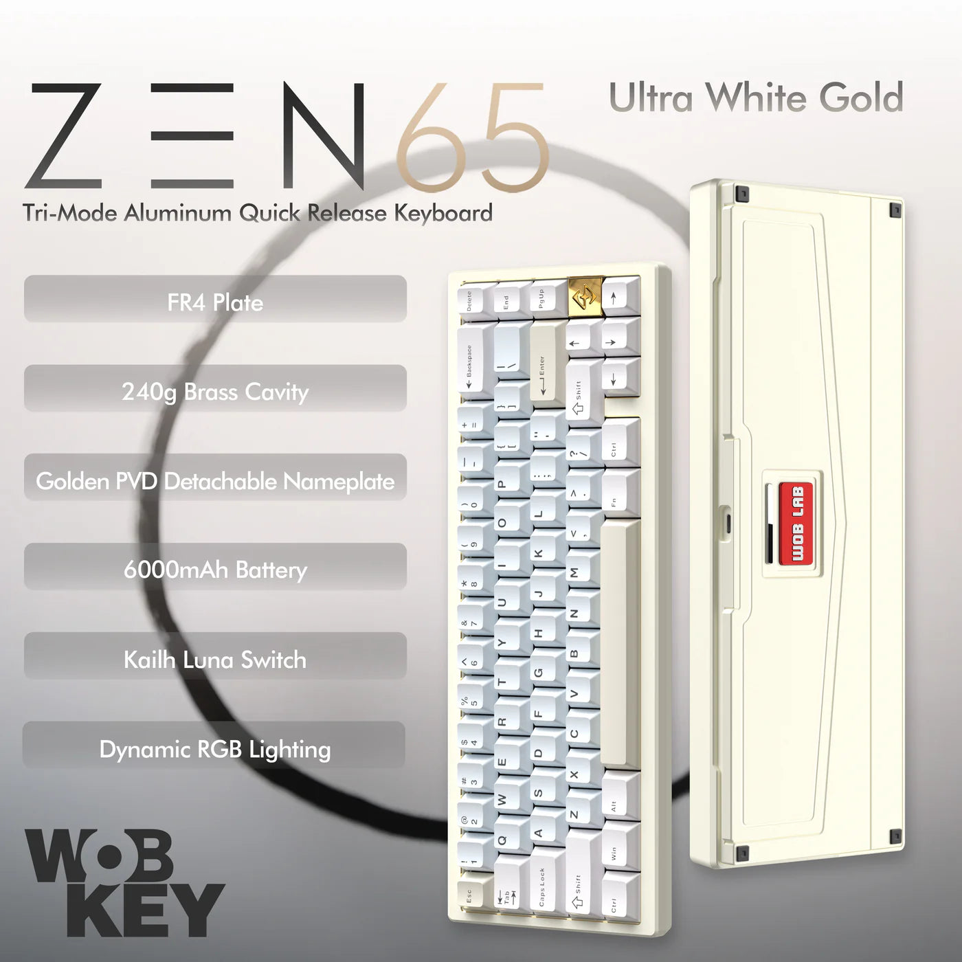 WOBKEY Zen 65 Ultra Mechanical Keyboard – Black, Red & White Gold