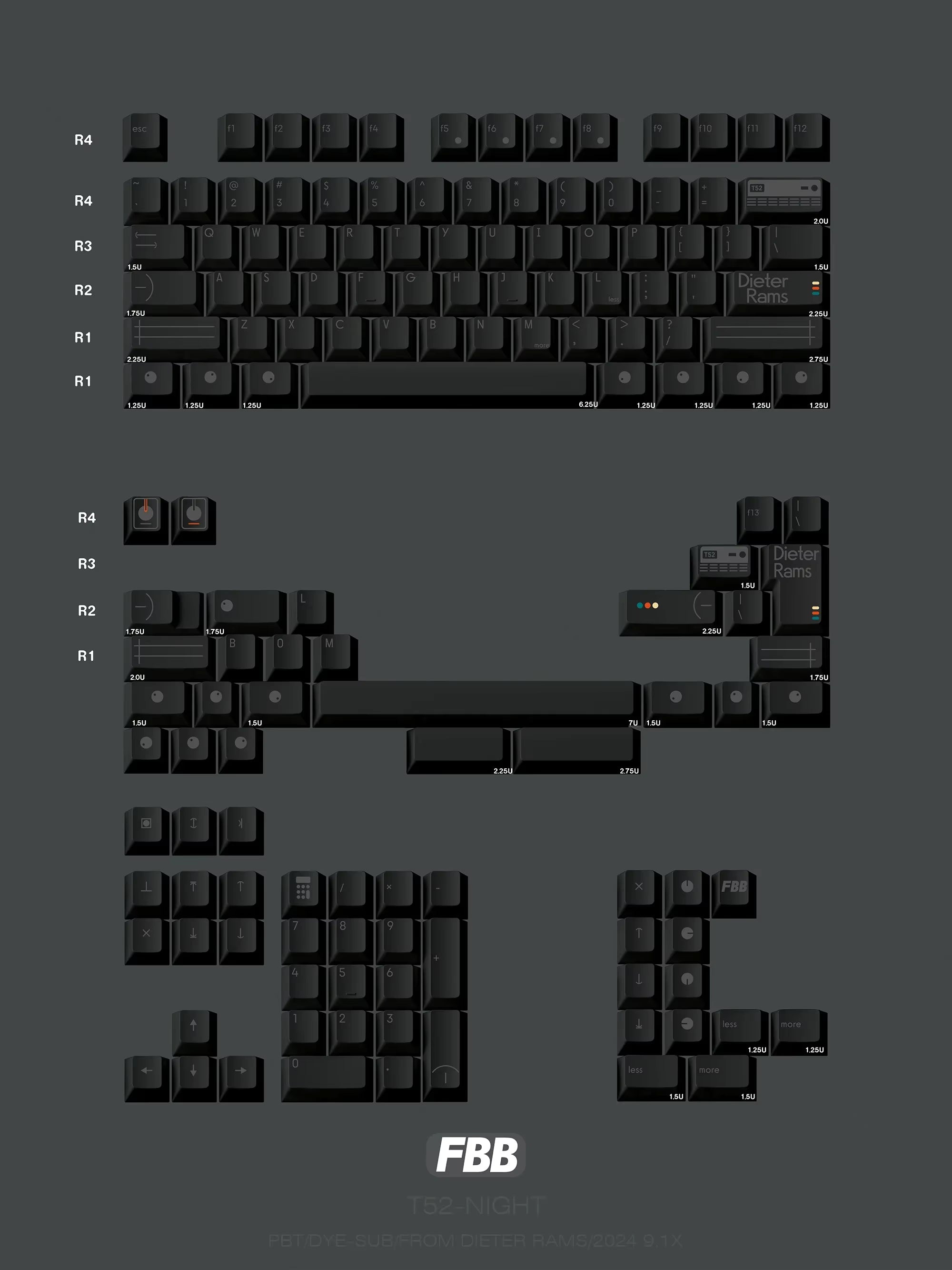 FBB - T52 KEYCAPS - Black (Night)